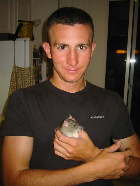 Mourad and our pet Rat Simpy